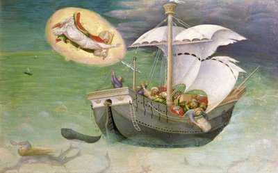 St. Nicholas Saves a Ship from Wreckage, predella panel from the Quaratesi Altarpiece, 1425 by Gentile da Fabriano